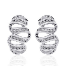 1.00 Carat Round Cut Diamond Wave Hoop Earrings 14K White Gold - $818.83