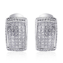 2.10 Carat Princess and Round Brilliant Diamond Earrings, 14K White Gold - £1,246.72 GBP