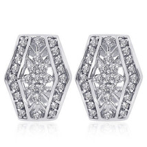 0.75 Carat Diamond Cluster J-Hoop Earrings 14K White Gold - $676.27