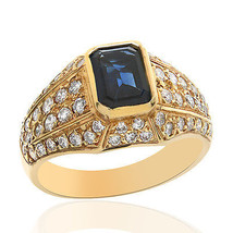 1.25 Carat Blue Sapphire with 1.00 Carat Diamond Ring 14K Yellow Gold - £771.57 GBP