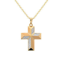 0.10 Carat Round Brilliant Cut Diamond Cross Pendant Necklace 10K Yellow Gold - $287.09