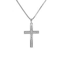 1.50 Carat Diamond Cross Pendant with 16&quot; Chain 18K/14K White Gold - £1,296.98 GBP