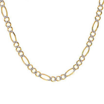 6.8 mm Diamond Pave Cut Heavy Figaro Chain 14K Yellow Gold Italy 24&quot; Long - £2,199.19 GBP