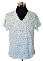 Rag Top Scrubs Top Womens Large Blue Floral V-Neck Medical Dental Vet Techs - £9.18 GBP