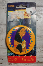 Vintage Disney Pocahontas 1990&#39;s Button Pin on Original Card Colorful 2 1/8&quot; - £7.07 GBP