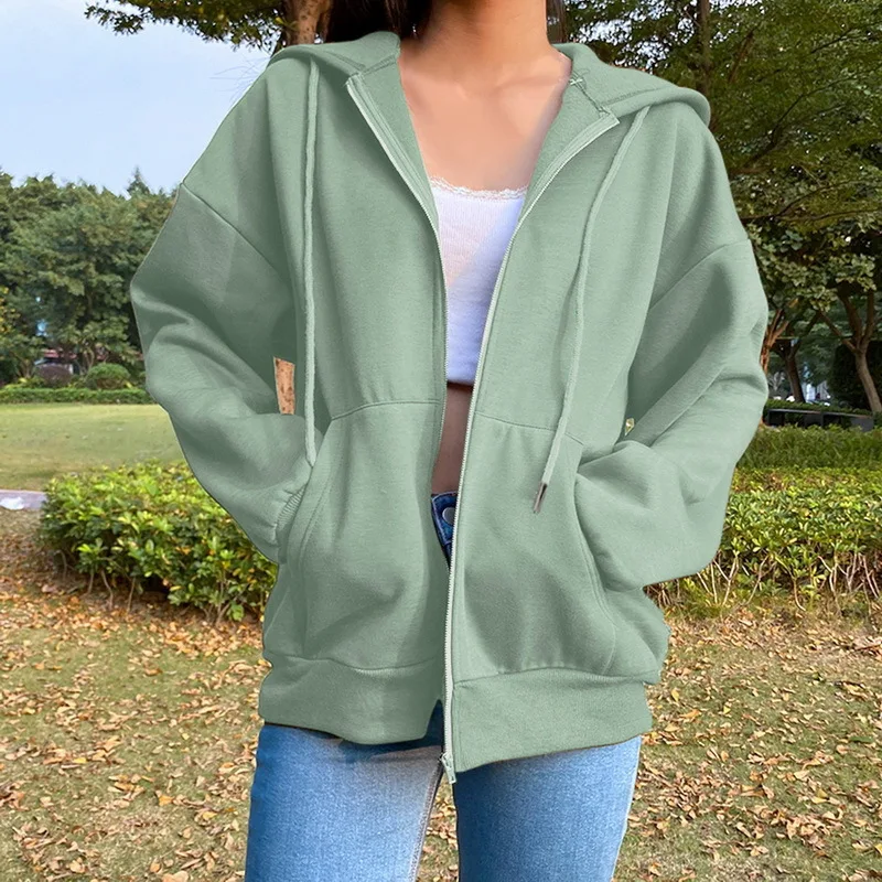 Women Fashion Solid Color Hoodies Elegant Long Sleeve Zipper Chic Sweats... - $834.00 MXN