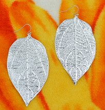 Glamorous large silver curve textured leaf pierced earrings fashion part... - £7,817.63 GBP