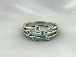 Blue Zircon Round Gemstone Sterling Silver Wedding Women Ring Jewelry - £44.29 GBP