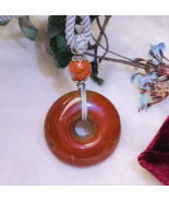 Natural red agate Necklace Rope necklace PinAnKou Donut pendant peace lo... - £79.22 GBP