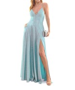 B. Darlin Womens Sherri Blue Metallic Long Maxi Dress Gown Juniors 3/4 B... - £33.01 GBP
