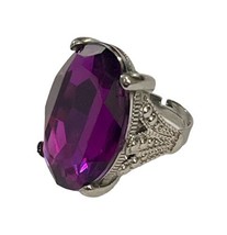 Vtg Women Toysmith Adjustable Purple Crystal Silver Tone Ring Cocktail Statement - £15.22 GBP