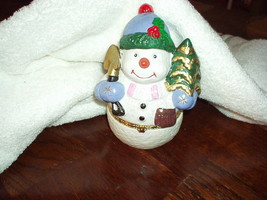 SNOWMAN w/Shovel, Hat &amp; Christmas Tree HINGED TRINKET BOX from Wards - N... - £15.12 GBP