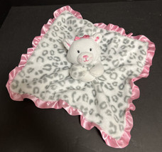 Okie Dokie Cat Leopard Plush Pink Grey Satin Ruffle Baby Security Lovey Blanket - £11.03 GBP