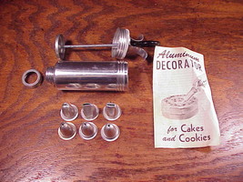 Vintage Aluminum Decorator for Cakes and Cookies with instruction sheet, 6 tips - £4.75 GBP