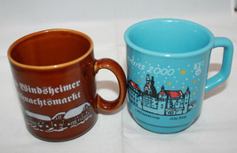 German 2 Christmas Coffee Mug Cups 2000 Brown Blue Koblezer Weihnachtsma... - £31.77 GBP