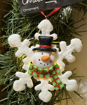 NWT Frosted Snowflake Christmas Ornament Snowman in Middle Holiday Tree ... - £5.66 GBP