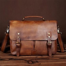 New Vintage Cowhide Genuine Leather Men Handbag Laptop Tote Bag Business Briefca - £101.67 GBP