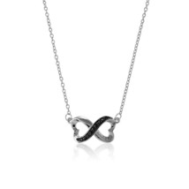 Sterling Silver Half Black CZ Heart Infinity Necklace - £58.02 GBP
