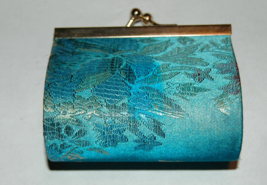 Cute Blue Clasp Coin Money Purse Pouch Oriental Style Fabric Look Floral - £9.58 GBP