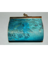Cute Blue Clasp Coin Money Purse Pouch Oriental Style Fabric Look Floral - £9.46 GBP