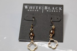 White House Black Market French Wire Earrings Gold Flower Dangles - $17.79