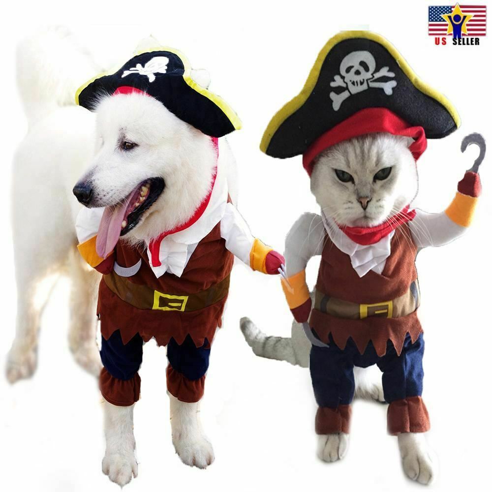 Funny Pet Cosplay Clothes Pirate Costume Dog Puppy Cat Suit w/ Hook Halloween US - $12.33 - $13.85