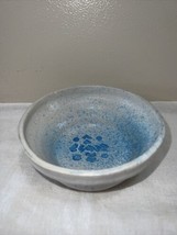 Vintage Handmade Pottery Bowl Blue White Speckled Aztec Design Signed And Dated - £14.32 GBP
