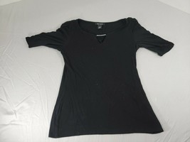 White House Black Market Women&#39;s Medium M Black V-Neck 3/4 Sleeve Top Si... - £15.00 GBP