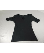 White House Black Market Women&#39;s Medium M Black V-Neck 3/4 Sleeve Top Si... - $27.12 CAD