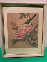 Vintage Asian Bird on Rose Bush Image Framed Art - $7.99