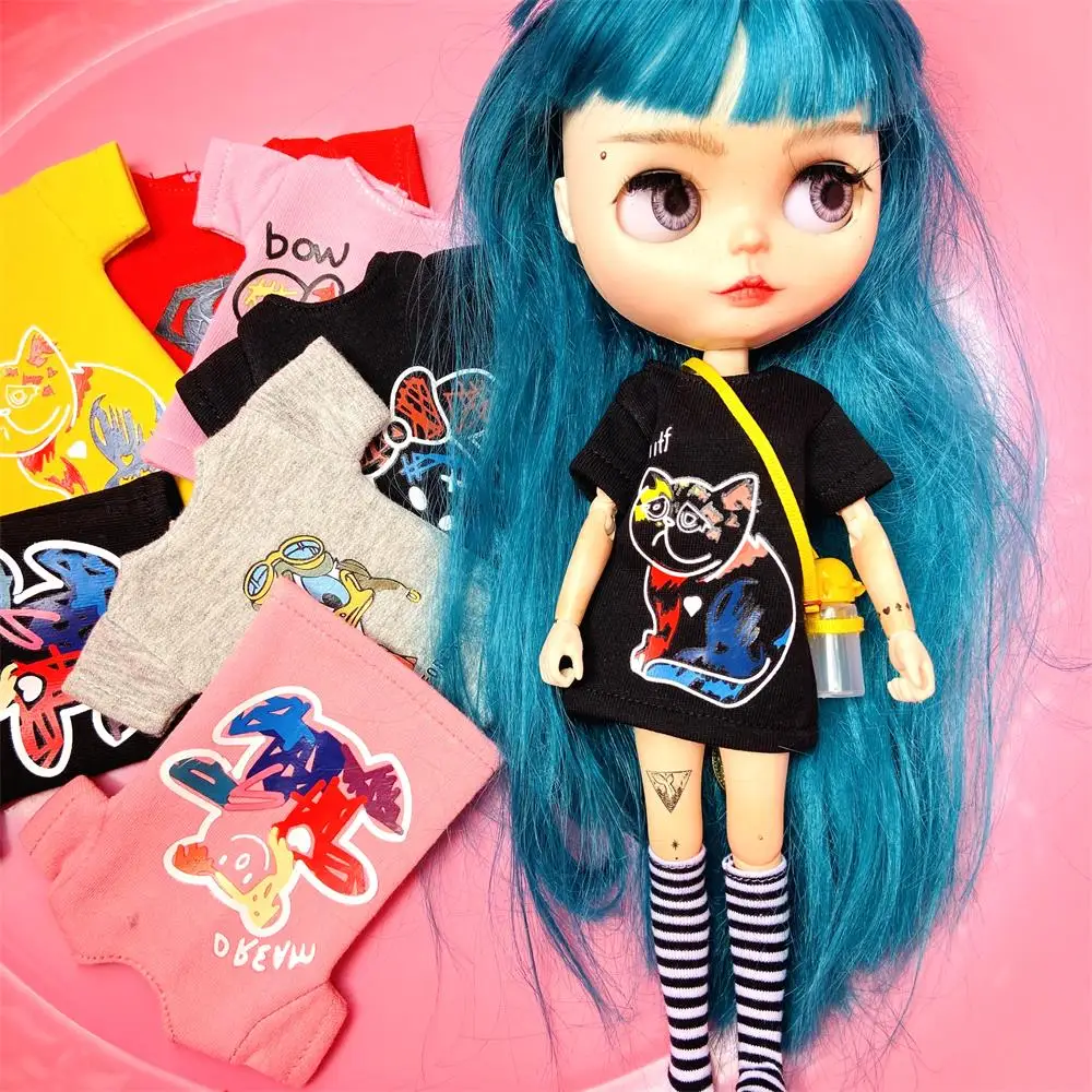 2pcs/set of Barbies / blyth clothes, cartoon print short T-shirt + striped - £9.82 GBP