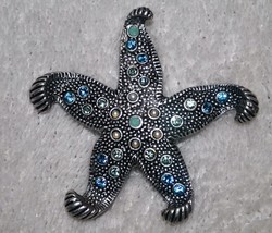 Mary DeMarco LaContessa Pewter Starfish Pin/Pendant w/ Swavorski Crystal... - $44.99