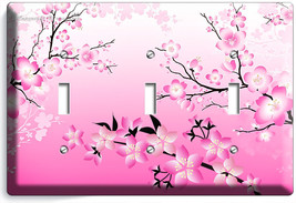 Japanese Pink Sakura Cherry Flowers Blossom Triple Light Switch Wall Plate Cover - £12.94 GBP