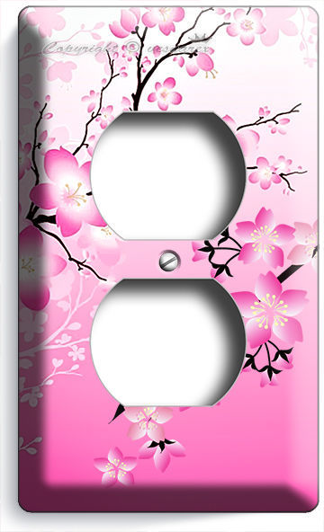 JAPANESE PINK SAKURA CHERRY FLOWERS BLOSSOM ELECTRIC DUPLEX OUTLET PLATE COVER - £8.00 GBP