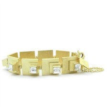 LO2037 - Matte Gold Brass Bracelet with Top Grade Crystal  in Clear - $1,369.85 MXN