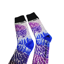 Sidekick Knit Crew Socks 16 Inch Blue Purple Black Cityscape Heavy Winter Unisex - £11.85 GBP