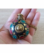 Perfume Mosaic Gemstone Bottle Pendant Necklace, Perfume Flask Necklace - $685.42 MXN