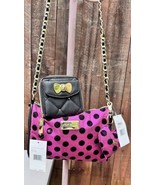 Betsey Johnson Dottie Dots Pink Black Polka Dots Crossbody Bag  Turn loc... - $107.90