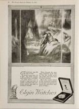 1921 Print Ad Elgin Pocket Watches The Cave Man&#39;s Timepiece Drawn by Hugh Rankin - £16.75 GBP