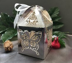 100pcs Butterfly Metallic Silver Laser Cut Wedding Favor Boxes,custom gi... - £27.09 GBP