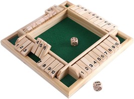 Shut The Box Dice Game Classic 4 Sided Wooden Board Game Flip 10 Numbers Classic - £25.75 GBP