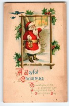 Santa Claus Joyful Christmas Postcard Saint Nick Smokes Pipe Hand Lantern 1921 - $12.15