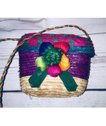Vintage 1990&#39;s Small Multicolor Raffia Flowers Bag Purse - $29.99