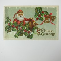Vintage Christmas Postcard Santa Toys Mistletoe Holly Berries Embossed Antique - £15.77 GBP