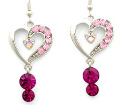 Stunning love heart Fuchsia Swarovski crystal dangle pierced earrings - £7,923.87 GBP