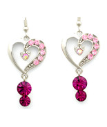 Stunning love heart Fuchsia Swarovski crystal dangle pierced earrings - £8,012.13 GBP