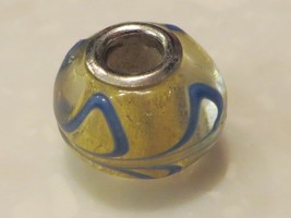 Yellow Glass with Blue Swirls Biagi European Bead for Charm Bracelets fits Pando - $10.00