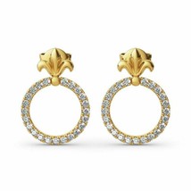 1CT Simulé Diamant Cercle Boucles D&#39;Oreilles Goutte 14K Argent Plaqué or Jaune - £180.33 GBP