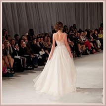 Flowing Sheer Backless Leg Slits & Beaded Chiffon Designer Style Wedding Dress