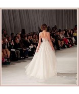 Flowing Sheer Backless Leg Slits &amp; Beaded Chiffon Designer Style Wedding... - £339.93 GBP
